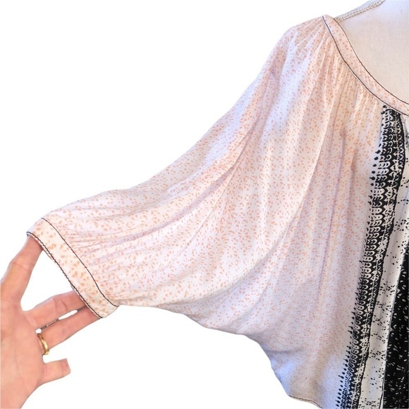 FREE PEOPLE WOMENS LIGHTWEIGHT BOHO TOP IN LIGHT ORANGE, WHITE AND BLACK SIZE S - Picture 3 of 14